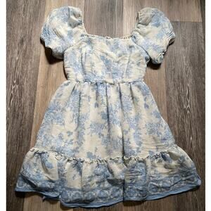 Toile Dainty Floral Babydoll‎ White Mini Dress Small Coquette Cottagecore Boho